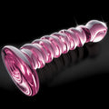 Pipedream Icicles No. 28 Curved Ribbed 7.25 in. Glass Dildo Pink - Fantasies Boutique