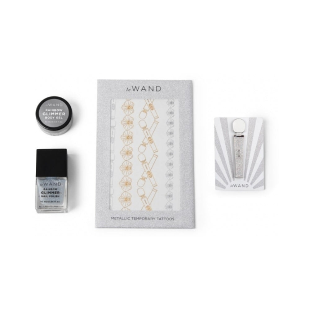 Le Wand All That Glimmers Petite Rechargeable Vibrating Massager Special Edition Set White - Fantasies Boutique