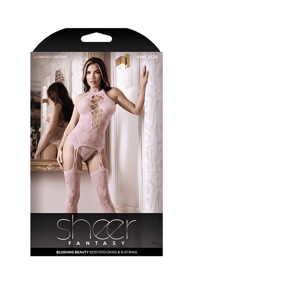 Fantasy Lingerie Sheer Blushing Beauty Bodystocking & G-String Light Pink O/S - Fantasies Boutique