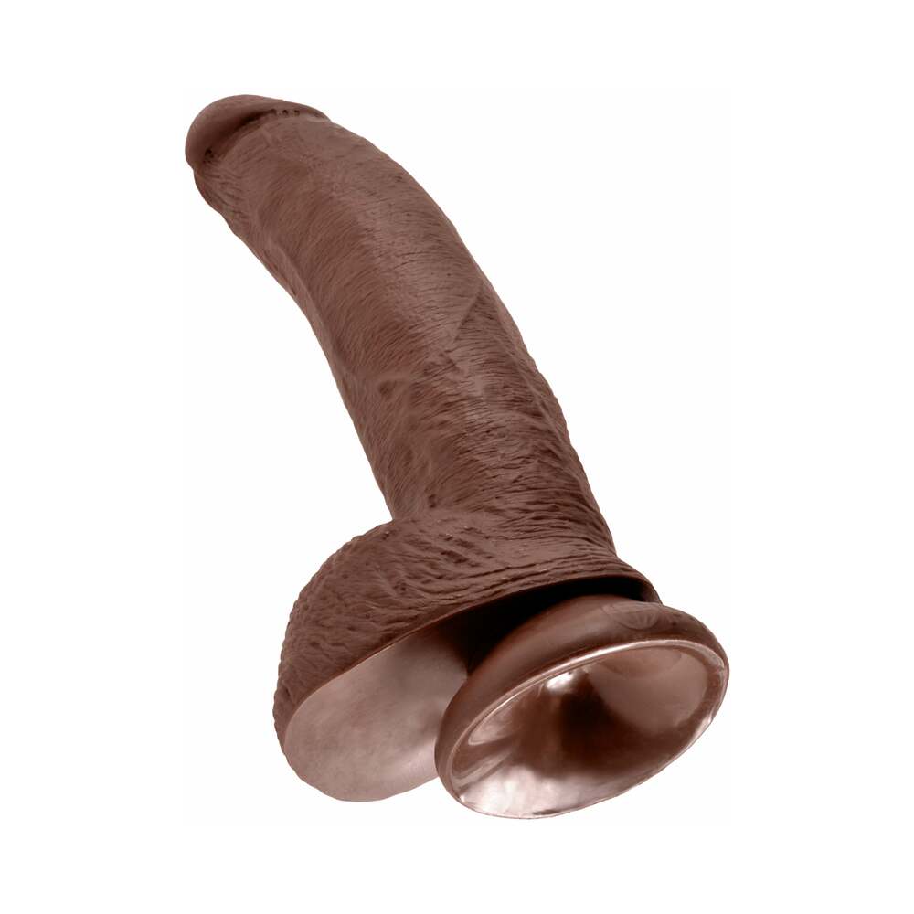 King Cock 9 in. Cock With Balls Realistic Suction Cup Dildo Brown - Fantasies Boutique
