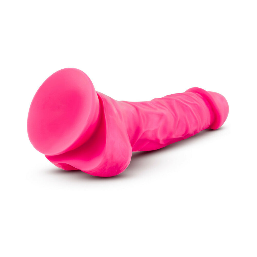 Neo Elite 7.5 in. Silicone Dual Density Dildo with Balls Neon Pink - Fantasies Boutique