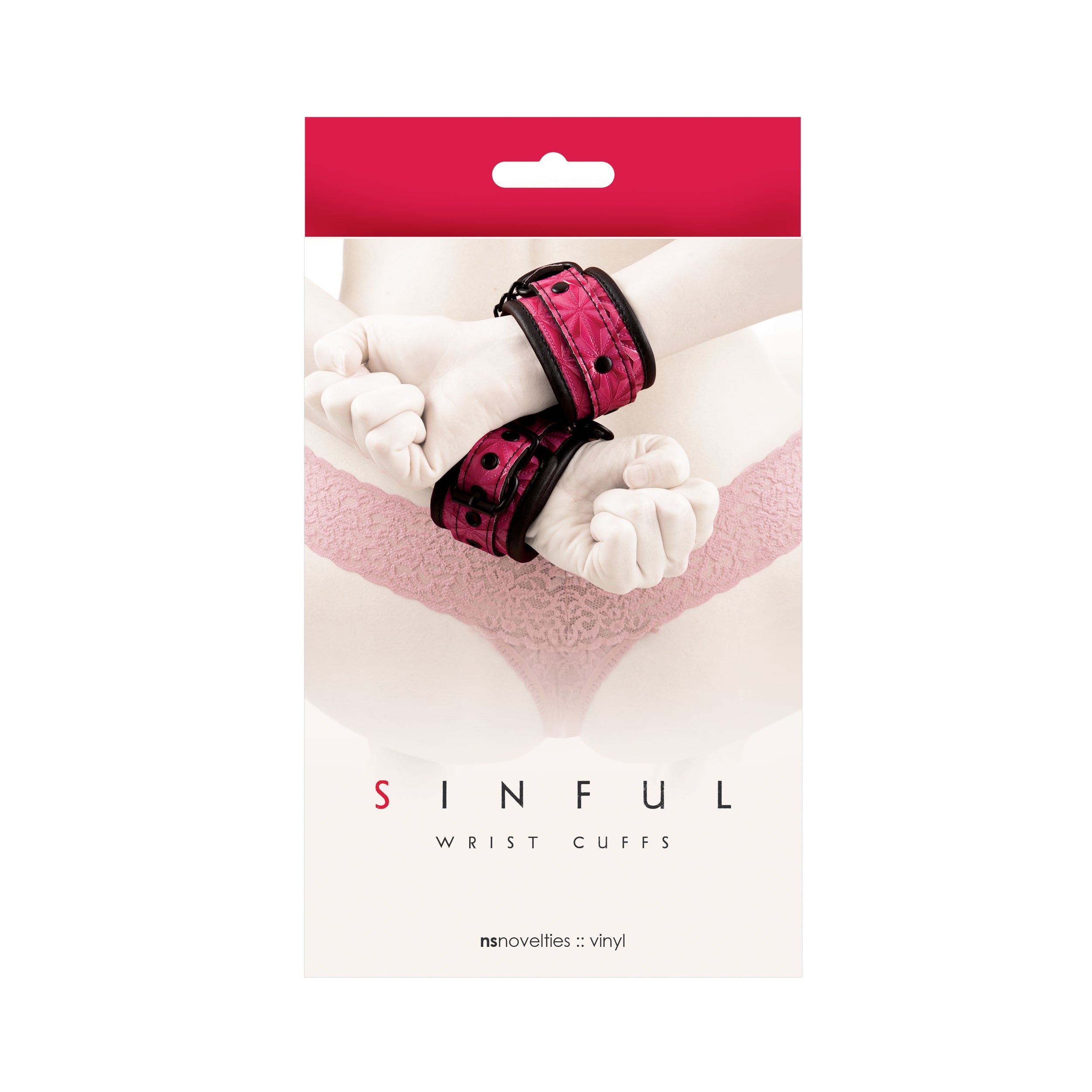 Sinful Vinyl Wrist Cuffs Pink - Fantasies Boutique