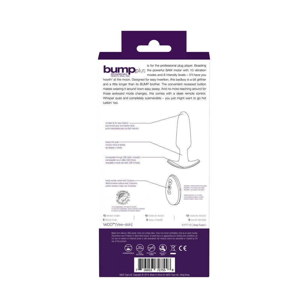 Bump Plus Rechargeable  Remote Control Anal Vibe Purple - Fantasies Boutique
