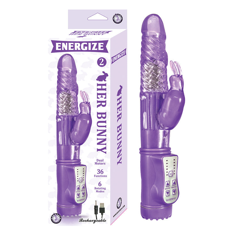 Energize Her Bunny 2 Rechargeable Dual Motors 36 Function 6 Rotation Modes Purple - Fantasies Boutique