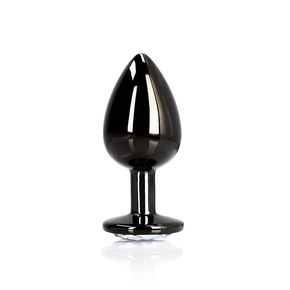 Ouch! Round Gem Butt Plug Medium Gunmetal/Diamond