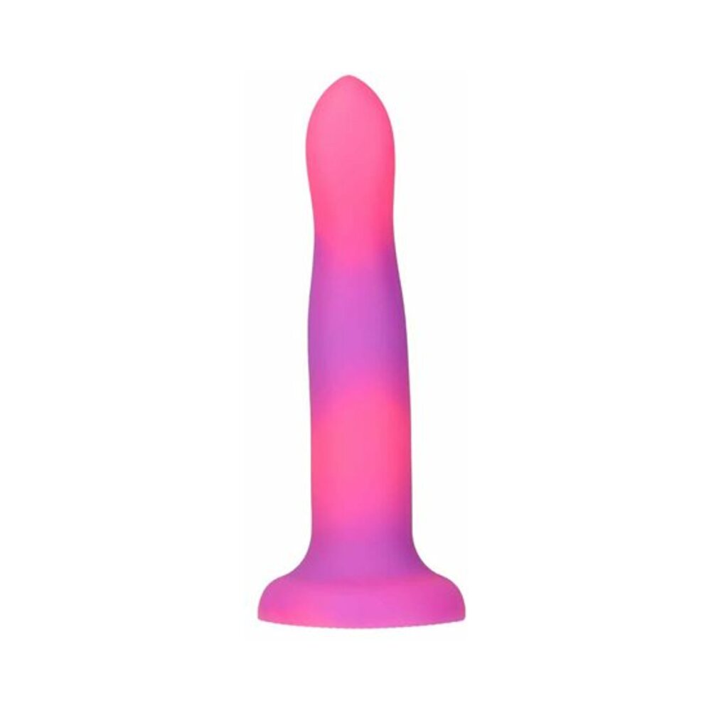 Addiction Rave Bendable 8 in. Silicone Dildo Glow in the Dark Pink Purple - Fantasies Boutique