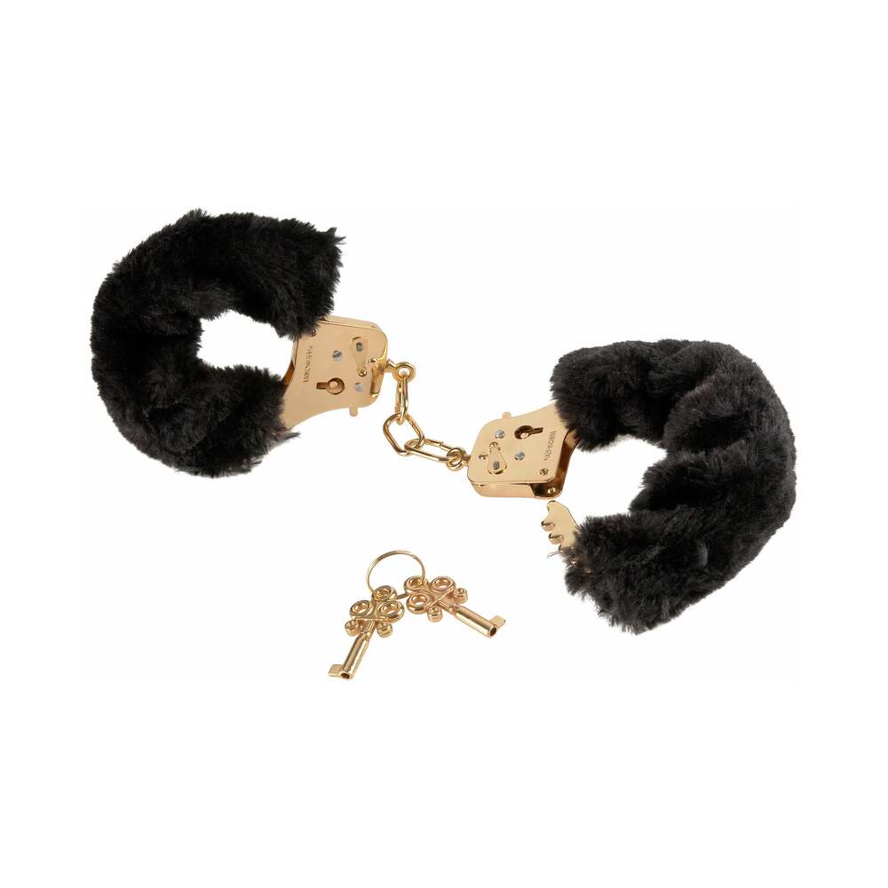 Pipedream Fetish Fantasy Gold Deluxe Furry Cuffs Black/Gold - Fantasies Boutique