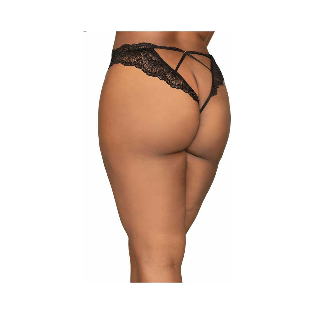 Dreamgirl Lace Tanga Open-Crotch Panty and Elastic Open Back Detail Black 3X Hanging - Fantasies Boutique