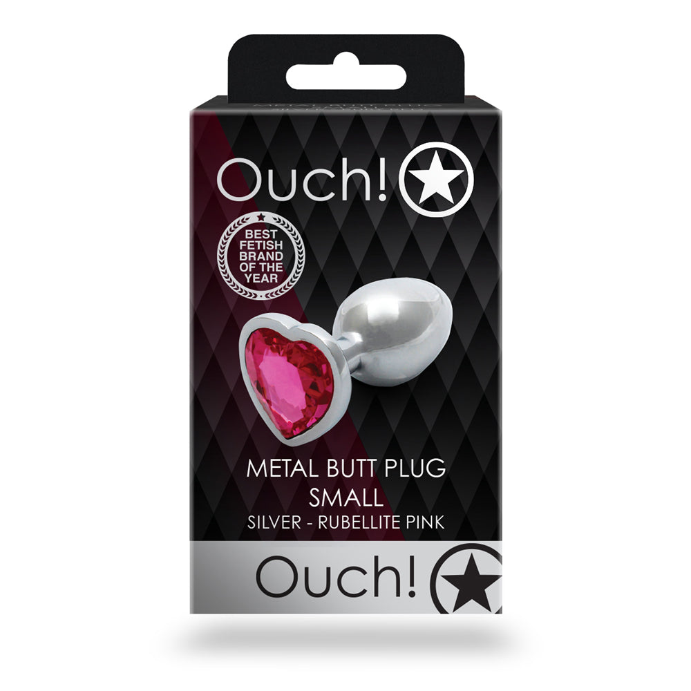 Shots Ouch! Heart Gem Butt Plug Small Silver/Rubellite Pink - Fantasies Boutique