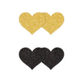 Pretty Pasties Glitter Hearts Black/Gold 2 Pair