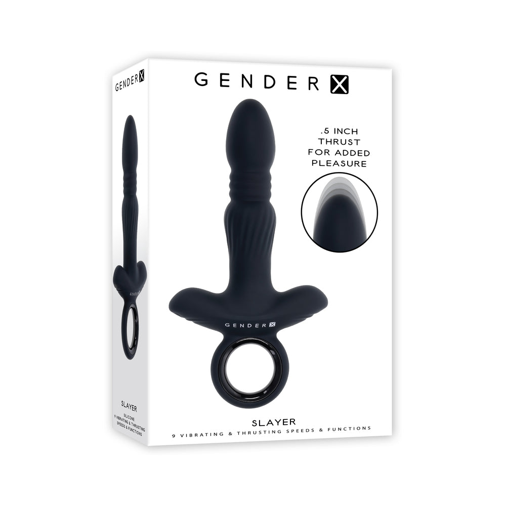 Gender X Slayer Rechargeable Ring Thruster Vibe Silicone Black - Fantasies Boutique
