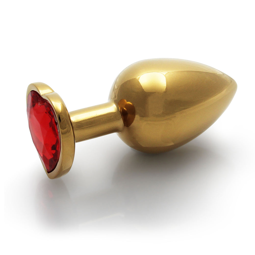 Shots Ouch! Heart Gem Butt Plug Large Gold/Ruby Red - Fantasies Boutique