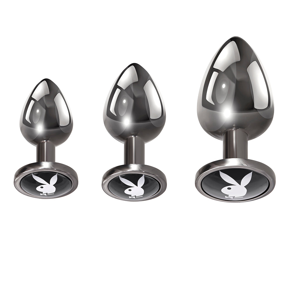 Playboy Pleasure 3 Ways 3-Piece Metal Anal Plug Set Hematite - Fantasies Boutique