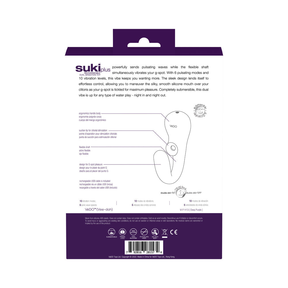VeDO Suki Plus Rechargeable Dual Sonic Vibe Deep Purple - Fantasies Boutique