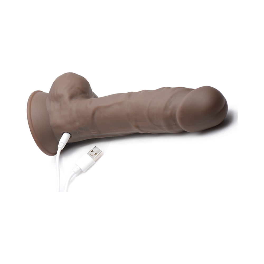 Curve Toys FLESHSTIXXX Rechargeable 8 in. Posable Vibrating Dildo with Balls & Suction Cup Brown - Fantasies Boutique