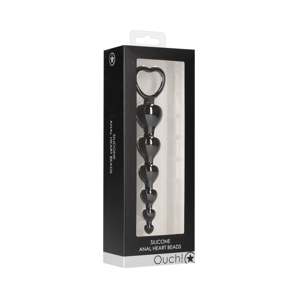 Ouch! Silicone Anal Heart Beads Black - Fantasies Boutique