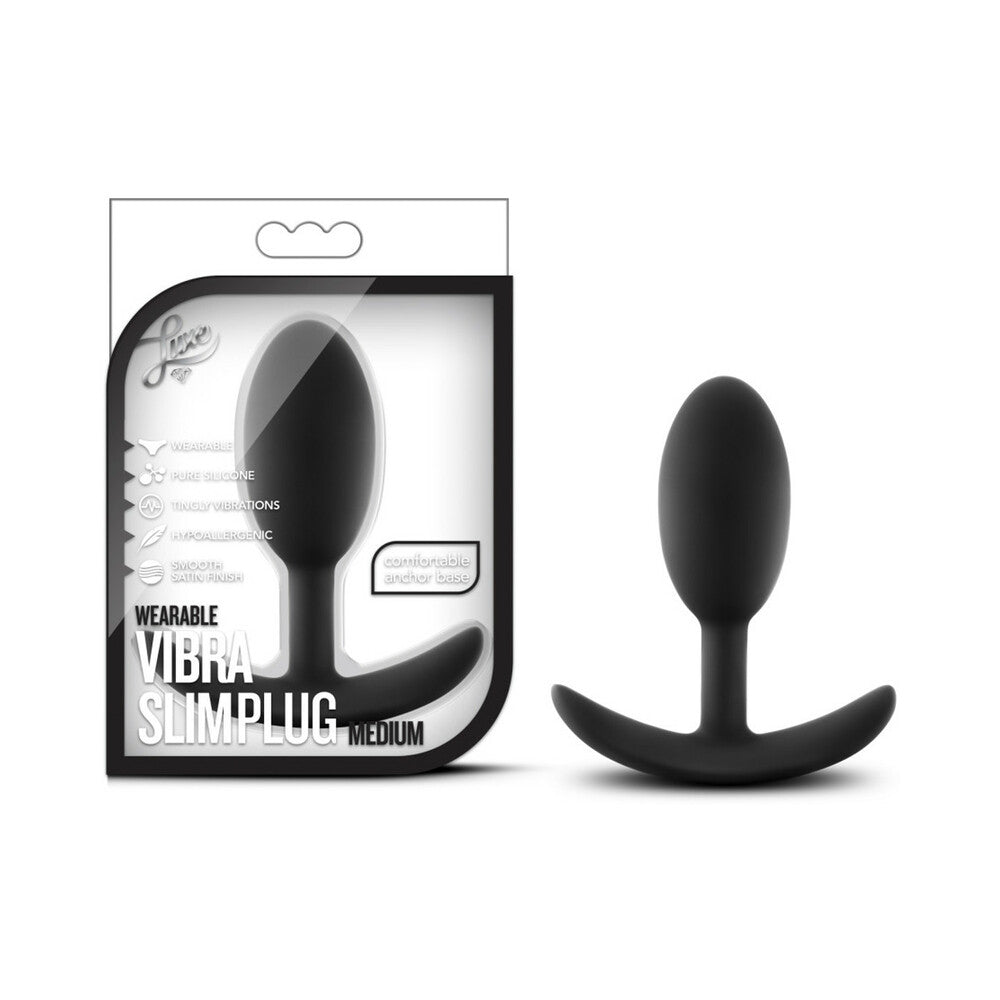 Blush Luxe Wearable Vibra Slim Plug Medium Black - Fantasies Boutique