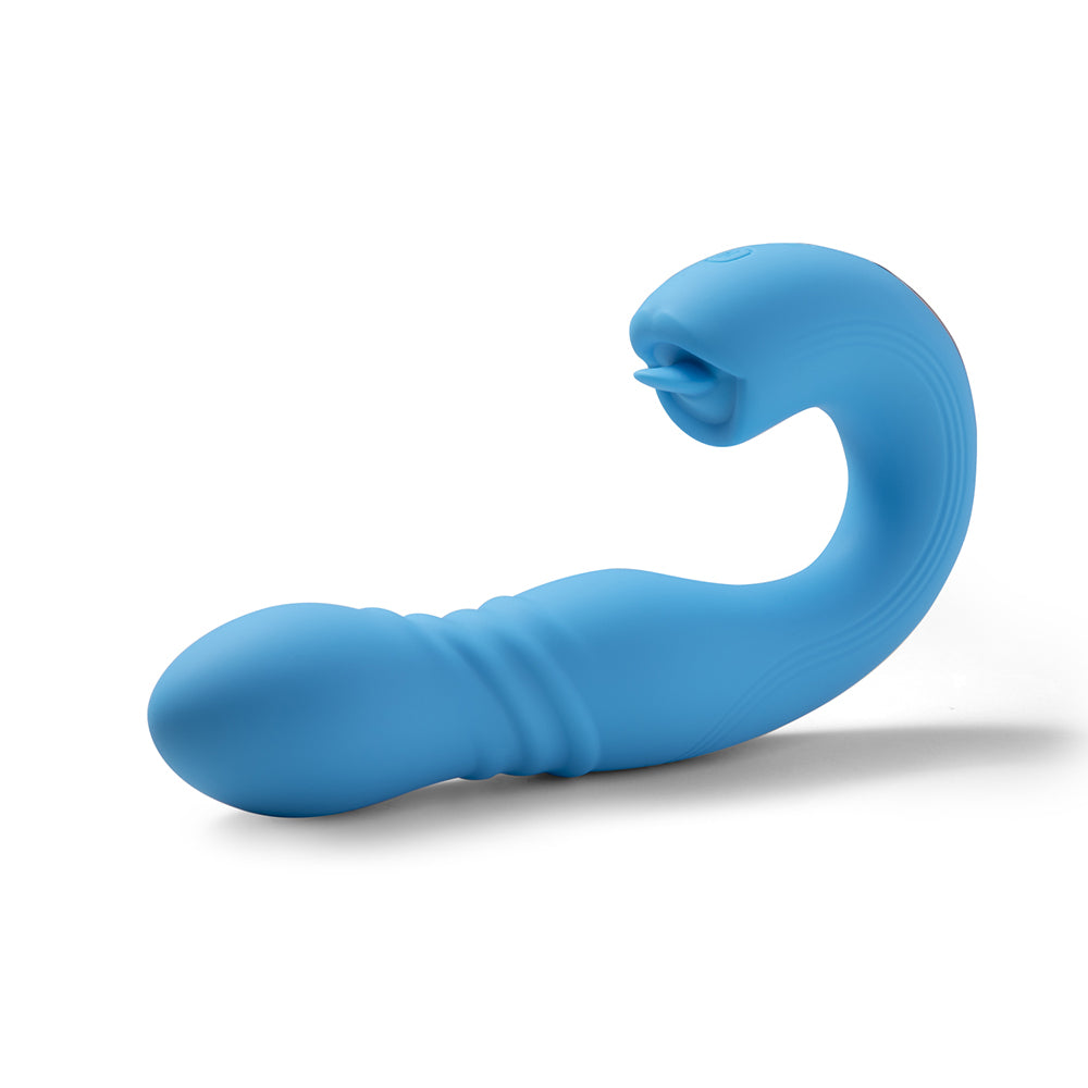 Honey Play Box Joi Thrust App Controlled Thrusting G-spot Vibrator & Tongue Clit Licker Blue - Fantasies Boutique