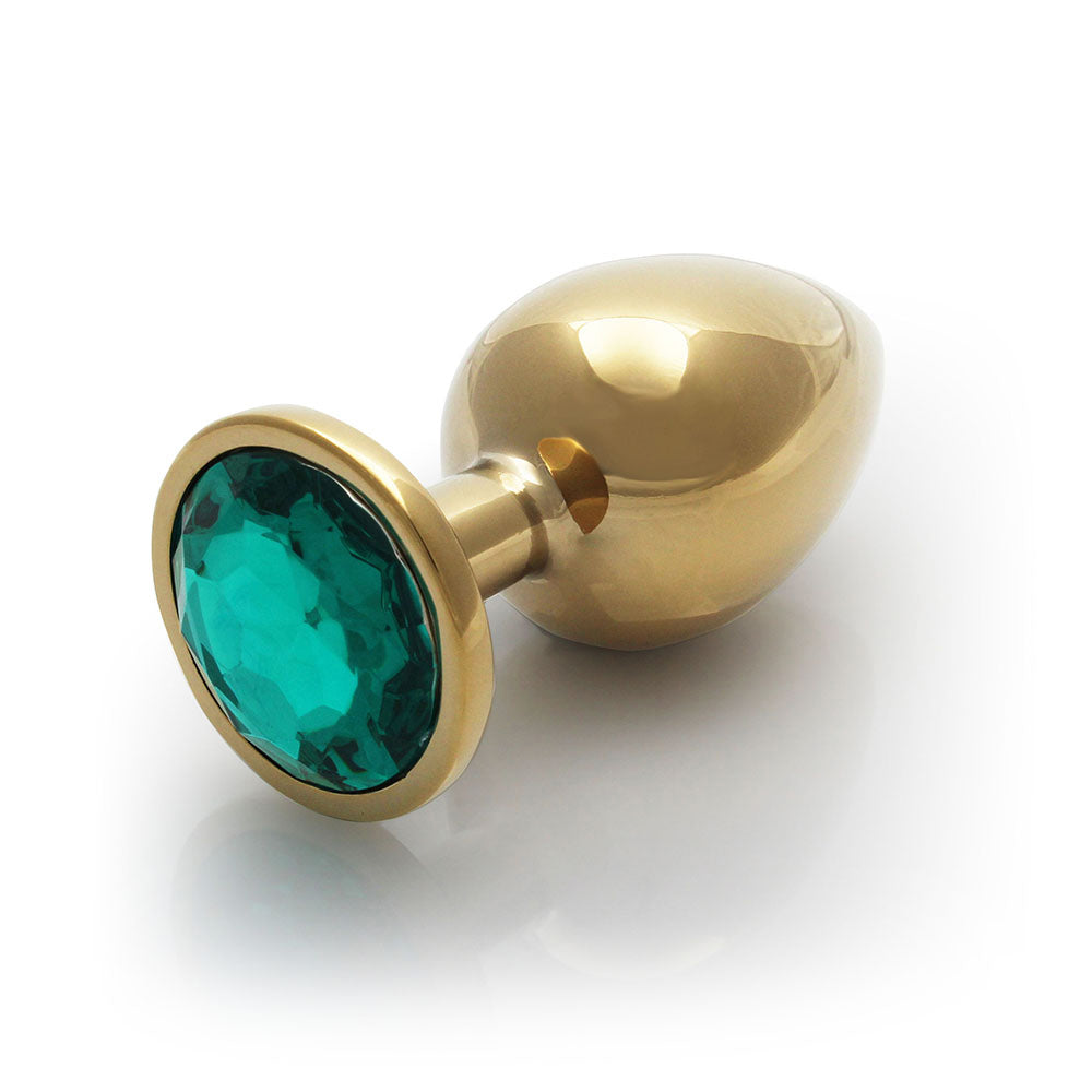 Shots Ouch! Round Gem Butt Plug Large Gold/Emerald Green - Fantasies Boutique