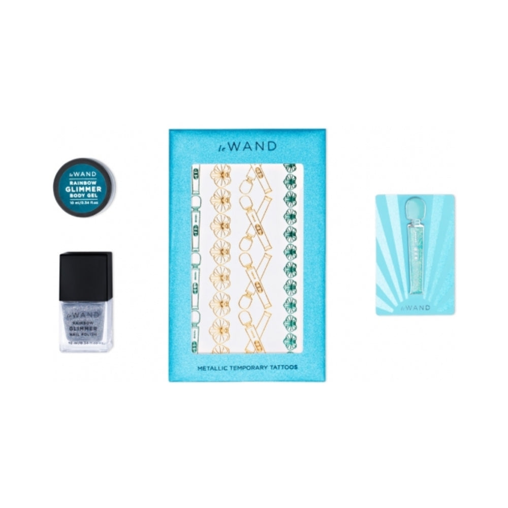 Le Wand All That Glimmers Petite Rechargeable Vibrating Massager Special Edition Set Light Blue - Fantasies Boutique