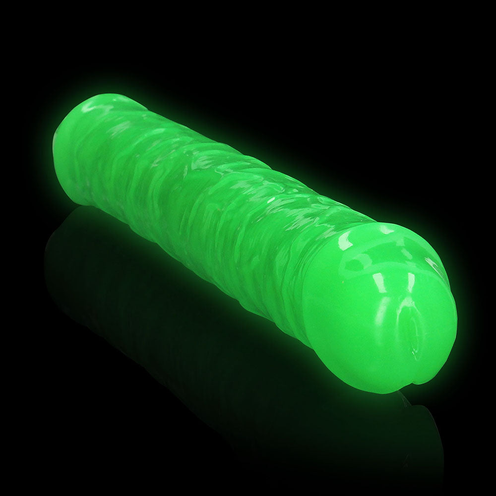 RealRock Glow in the Dark Double Dong 15 in. Dual-Ended Dildo Neon Green - Fantasies Boutique