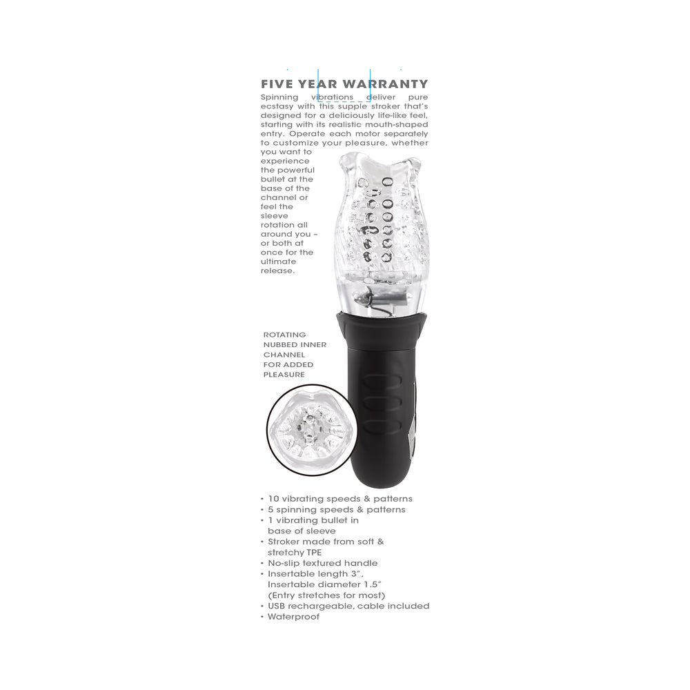Zero Tolerance Cyclone Rechargeable Vibrating Spinning Stroker Black Clear - Fantasies Boutique