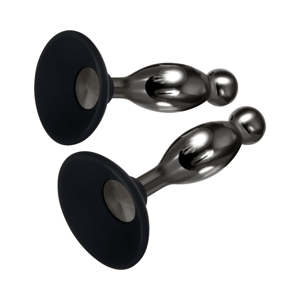 Evolved Joy Sticks 2-Piece Metal Anal Plug With Suction Cup Base Set Black - Fantasies Boutique