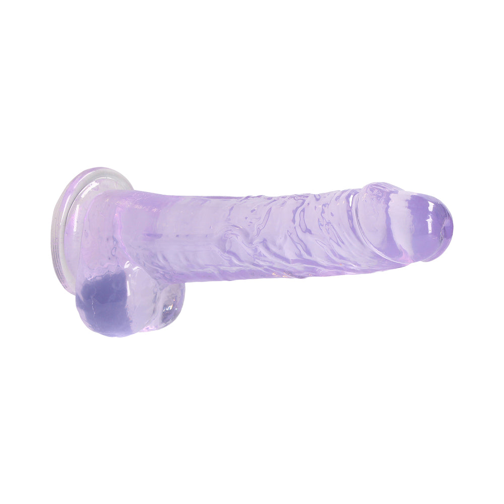 RealRock Crystal Clear Realistic 8 in. Dildo With Balls and Suction Cup Purple - Fantasies Boutique
