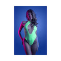 Fantasy Lingerie Glow Nocturnal Keyhole Halter Tie Teddy with Snap Closure Neon Lemon L/XL