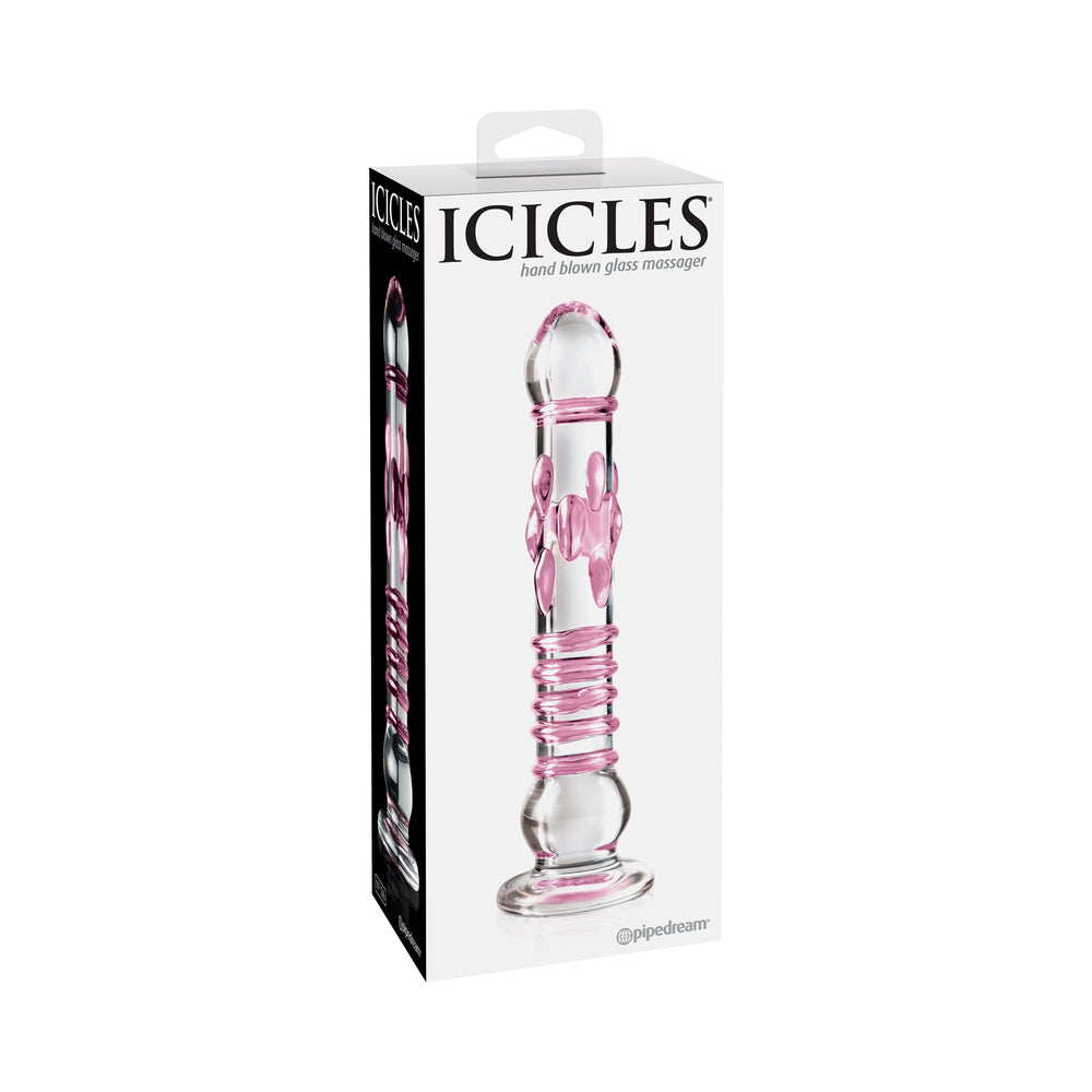 Pipedream Icicles No. 6 Textured 8.5 in. Glass Dildo Pink/Clear - Fantasies Boutique