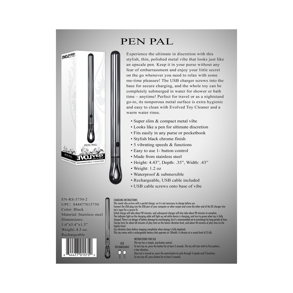 Evolved Pen Pal Rechargeable Metal Pen Vibrator Chrome - Fantasies Boutique