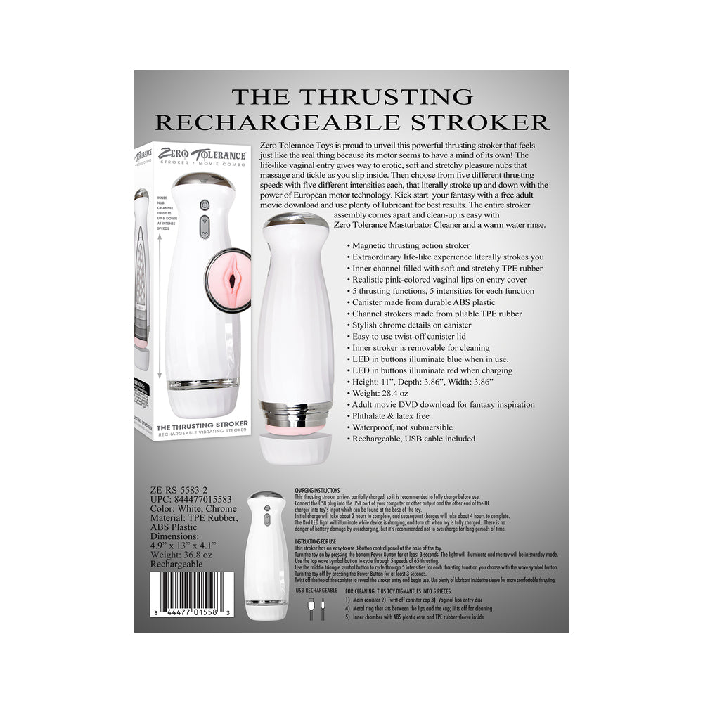 Zero Tolerance Rechargeable Thrusting Stroker With Movie Download White - Fantasies Boutique