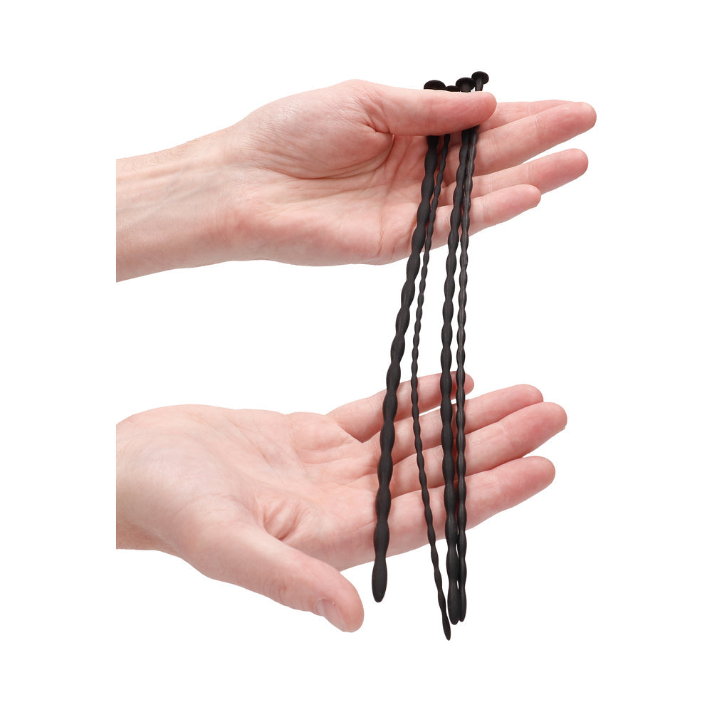 Ouch! Urethral Sounding Beginner Silicone Spiral Screw Plug Set Black 3 mm / 4 mm / 5 mm / 6 mm