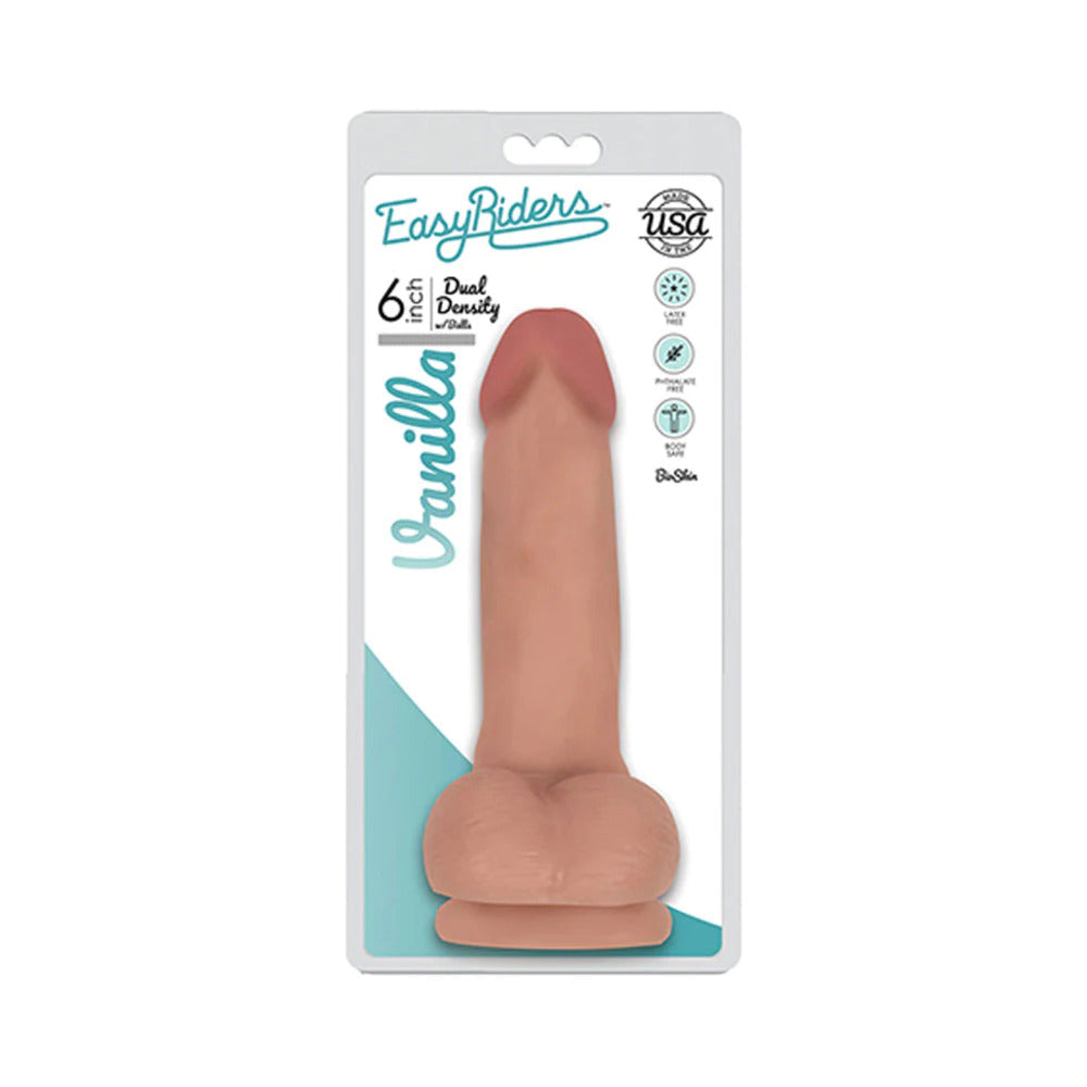 Curve Toys Easy Riders 6 in. Dual Density Dildo with Balls & Suction Cup Beige - Fantasies Boutique