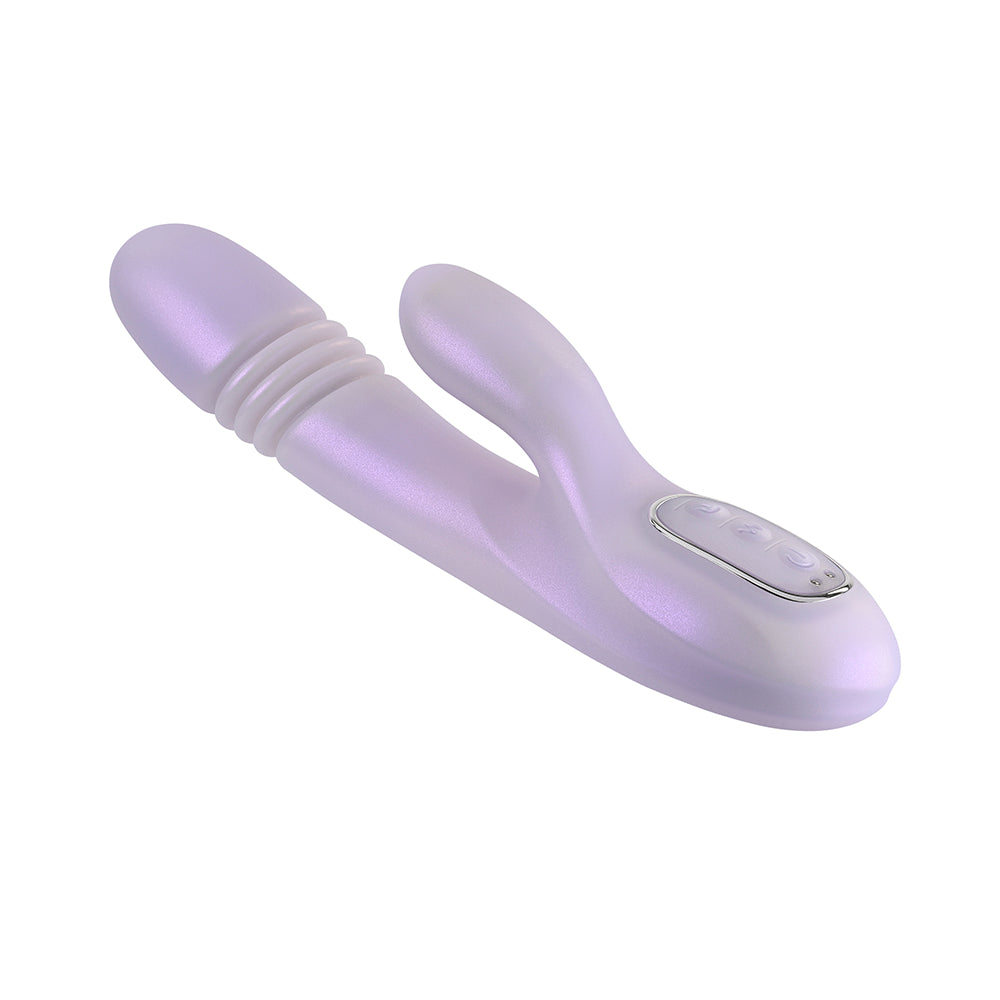 Playboy Bumping Bunny Rechargeable Thrusting Warming Silicone Dual Stimulation Vibrator Opal - Fantasies Boutique