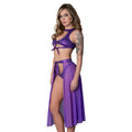 Magic Silk Glimmer High Neck Crop Top, Flowy Skirt & Tanga Set Purple Disco L/XL