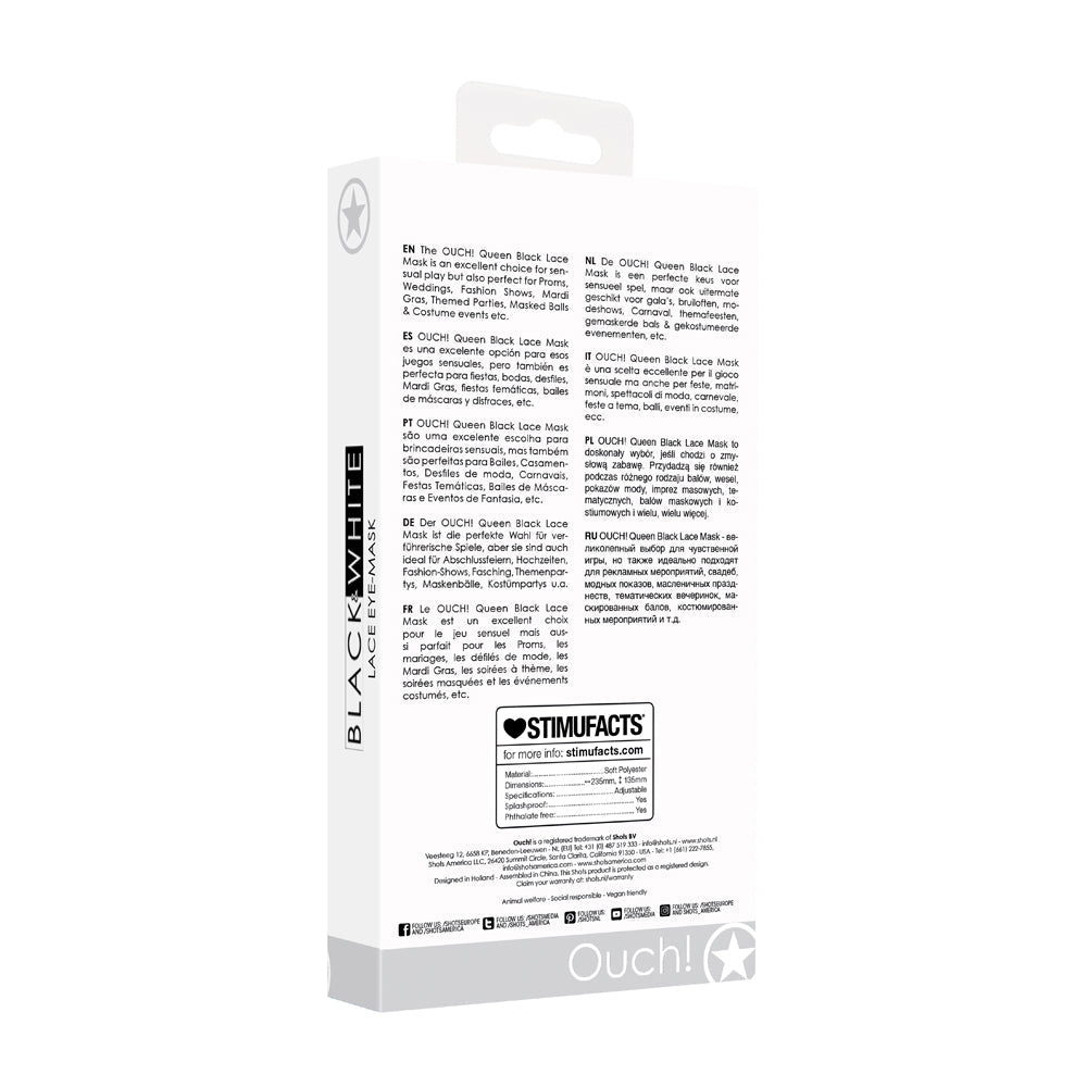Ouch! Black & White Queen Lace Eye Mask Black - Fantasies Boutique