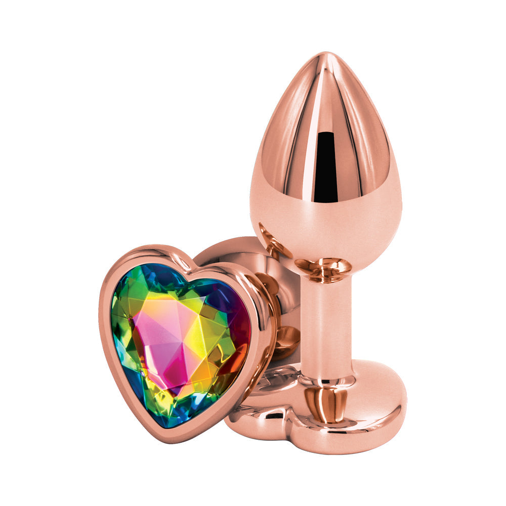 Rear Assets Rose Gold Heart Plug Small Rainbow - Fantasies Boutique