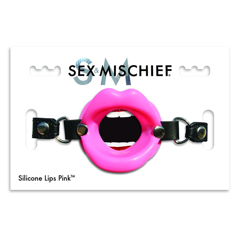 Sportsheets Sex & Mischief Silicone Lips Adjustable Open-Mouth Gag Pink - Fantasies Boutique