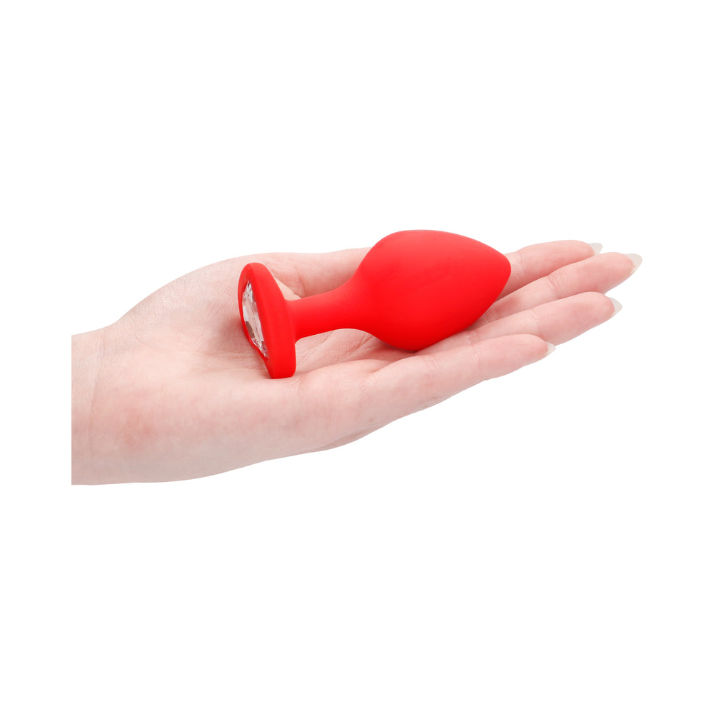 Ouch! Flexible Silicone Diamond Heart Butt Plug Red Large - Fantasies Boutique