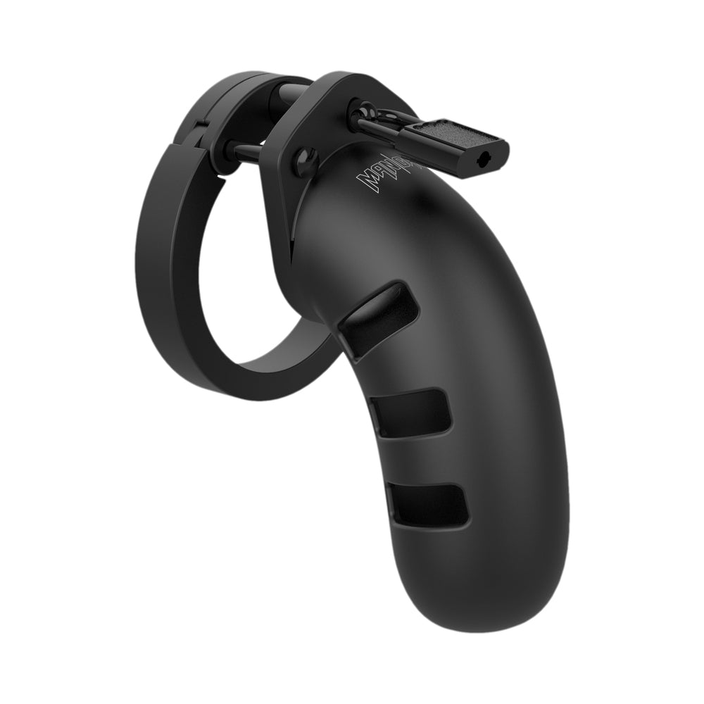 Shots ManCage Model 21 Adjustable 4.5 in. Silicone Chastity Cock Cage Black - Fantasies Boutique