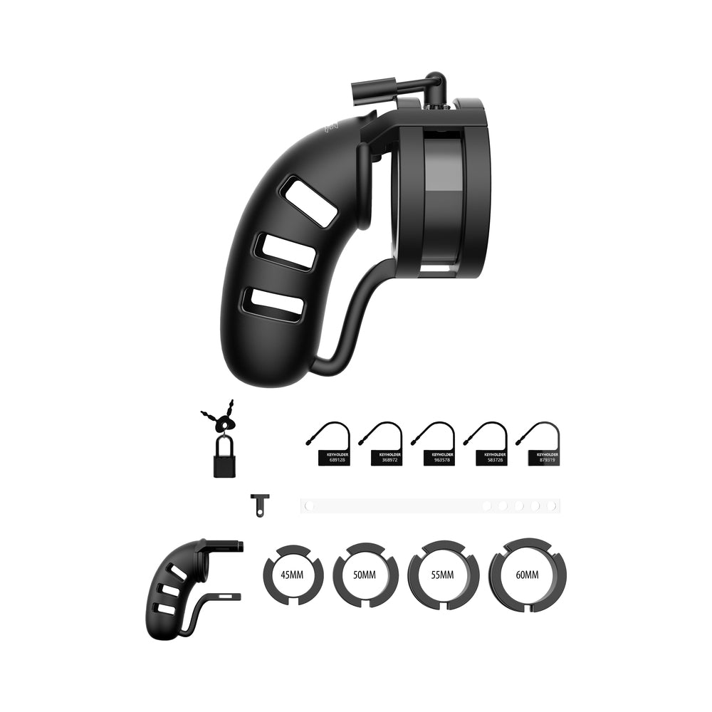 Shots ManCage Model 19 Adjustable 4.5 in. Silicone Ballsplitter Cock Cage Black - Fantasies Boutique