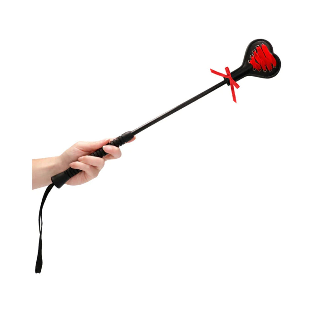 Ouch! Laced-Up Heart Crop Black/Red Large - Fantasies Boutique