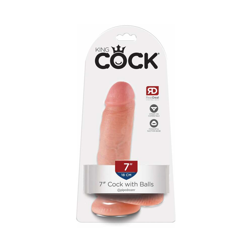 King Cock 7 in. Cock With Balls Realistic Suction Cup Dildo Beige - Fantasies Boutique