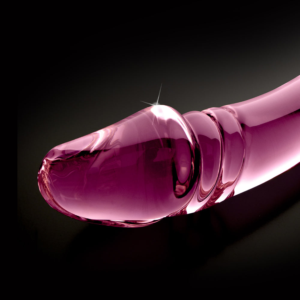 Pipedream Icicles No. 57 Curved Textured 9 in. Dual-Ended Glass Dildo Pink - Fantasies Boutique