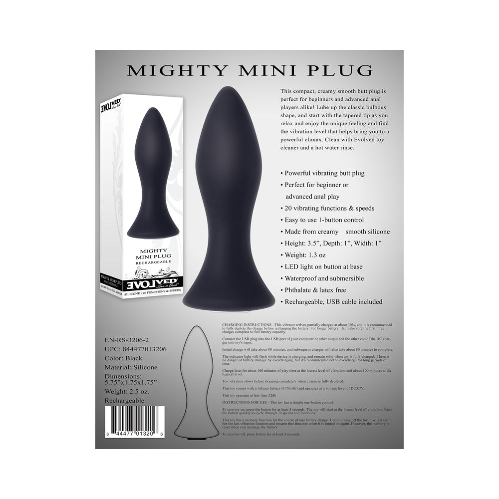 Evolved Mighty Mini Rechargeable Vibrating Silicone Anal Plug Black - Fantasies Boutique