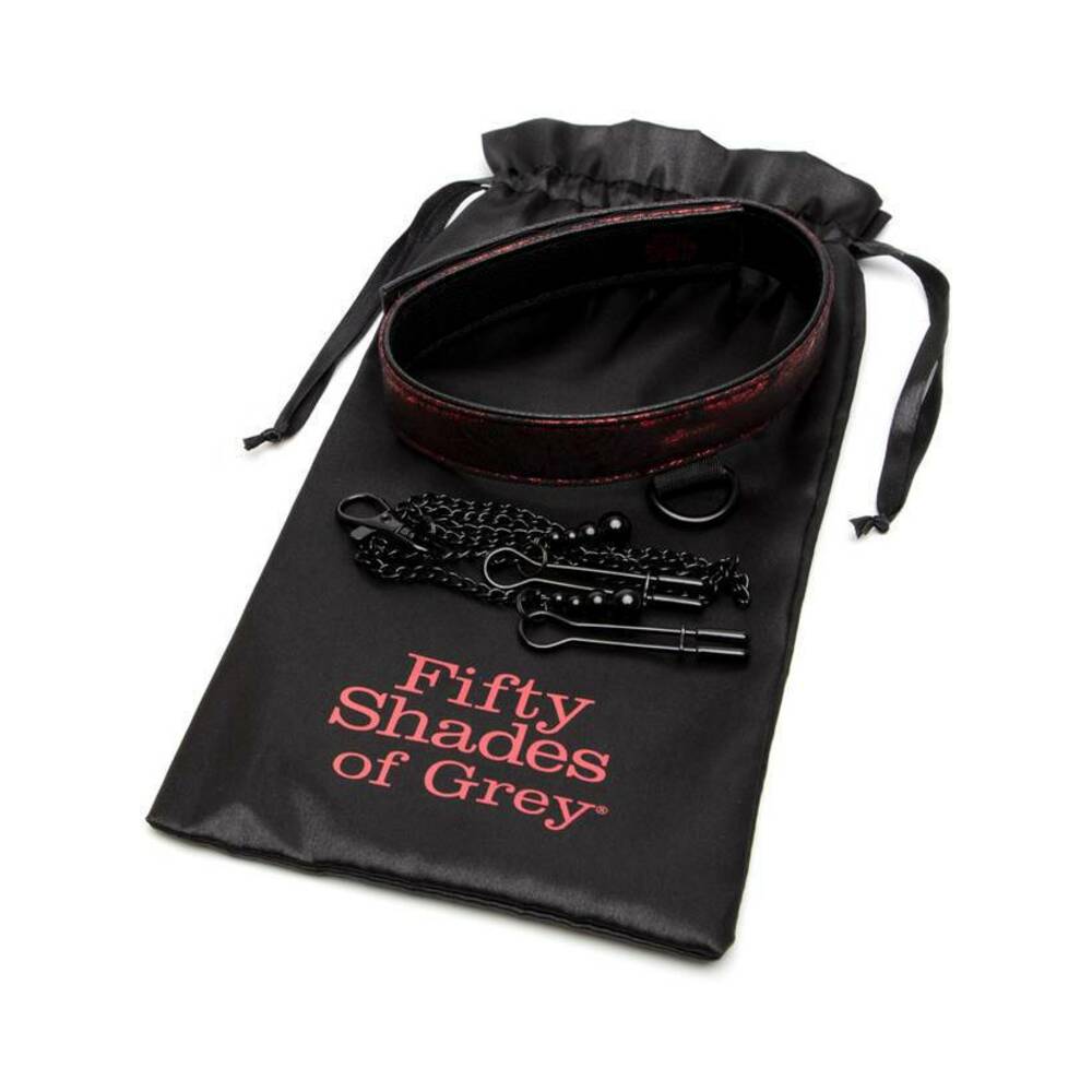 Fifty Shades of Grey Sweet Anticipation Reversible Collar, Nipple Clamps Red/Black - Fantasies Boutique