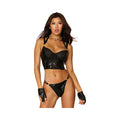 Dreamgirl Wetlook Fishnet Strappy Bustier & Thong Set Black L Hanging - Fantasies Boutique