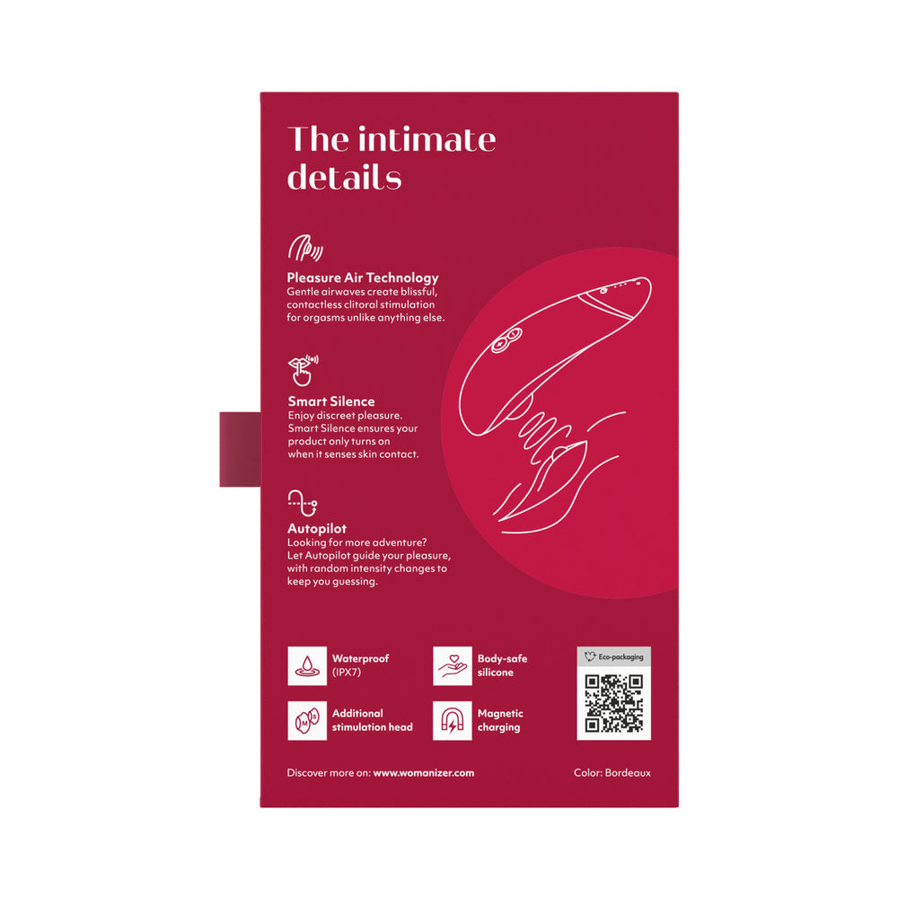 Womanizer Premium 2 Rechargeable Silicone Luxurious Pleasure Air Clitoral Stimulator Bordeaux - Fantasies Boutique