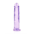 RealRock Crystal Clear Straight 8 in. Dildo Without Balls Purple